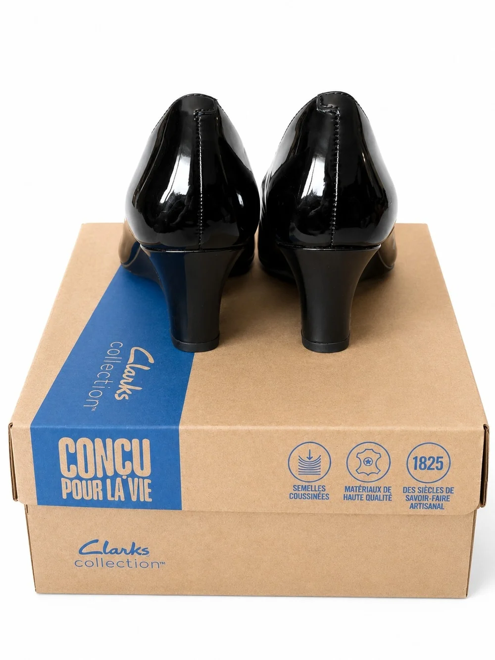Clarks Collection Black Patent Leather Wedge Pumps Womens 7-11 NIB Comfort